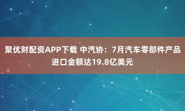 聚优财配资APP下载 中汽协：7月汽车零部件产品进口金额达19.8亿美元